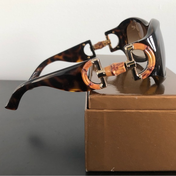 euc authentic Gucci large brown horsebit bamboo sunglasses w box case 90s Y2K - Picture 4 of 9